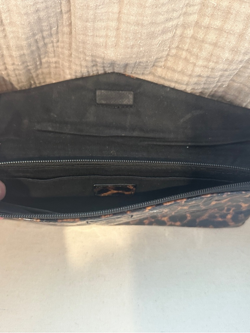 Jcrew patent leather Leopard Print Zip Clutch - Black Interior